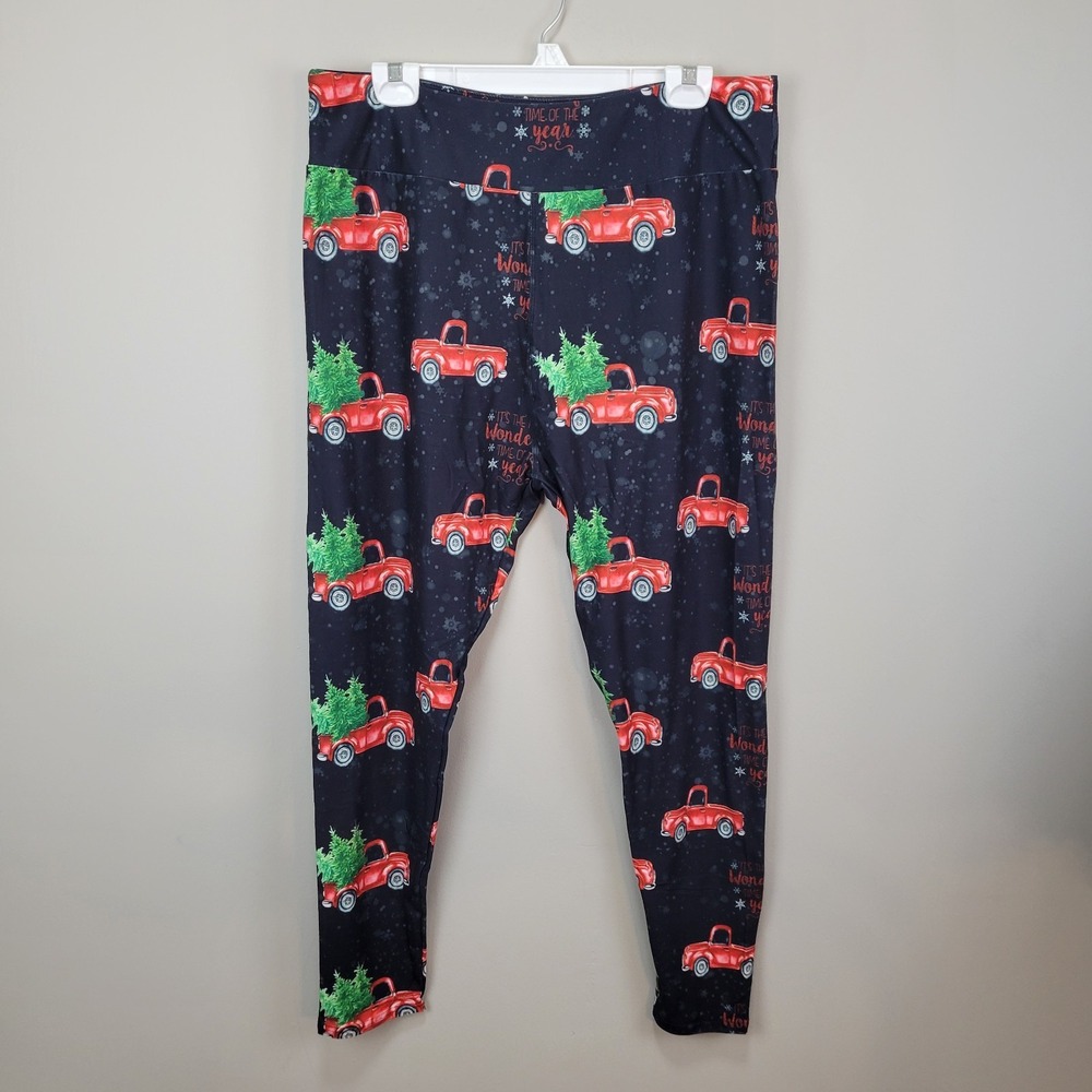Dren Designs Christmas Truck Polyester Spandex Ankle Leggings Extended Plus Size